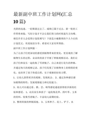 最新副中班工作计划网(汇总10篇)
