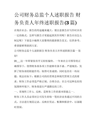 公司财务总监个人述职报告 财务负责人年终述职报告(3篇)