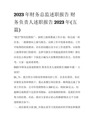 2023年财务总监述职报告 财务负责人述职报告2023年(五篇)