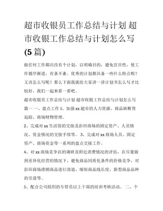 超市收银员工作总结与计划 超市收银工作总结与计划怎么写(5篇)