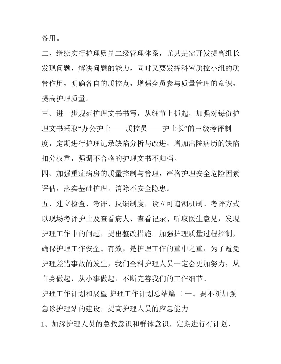 2023年护理工作计划和展望 护理工作计划总结(22篇)_第2页