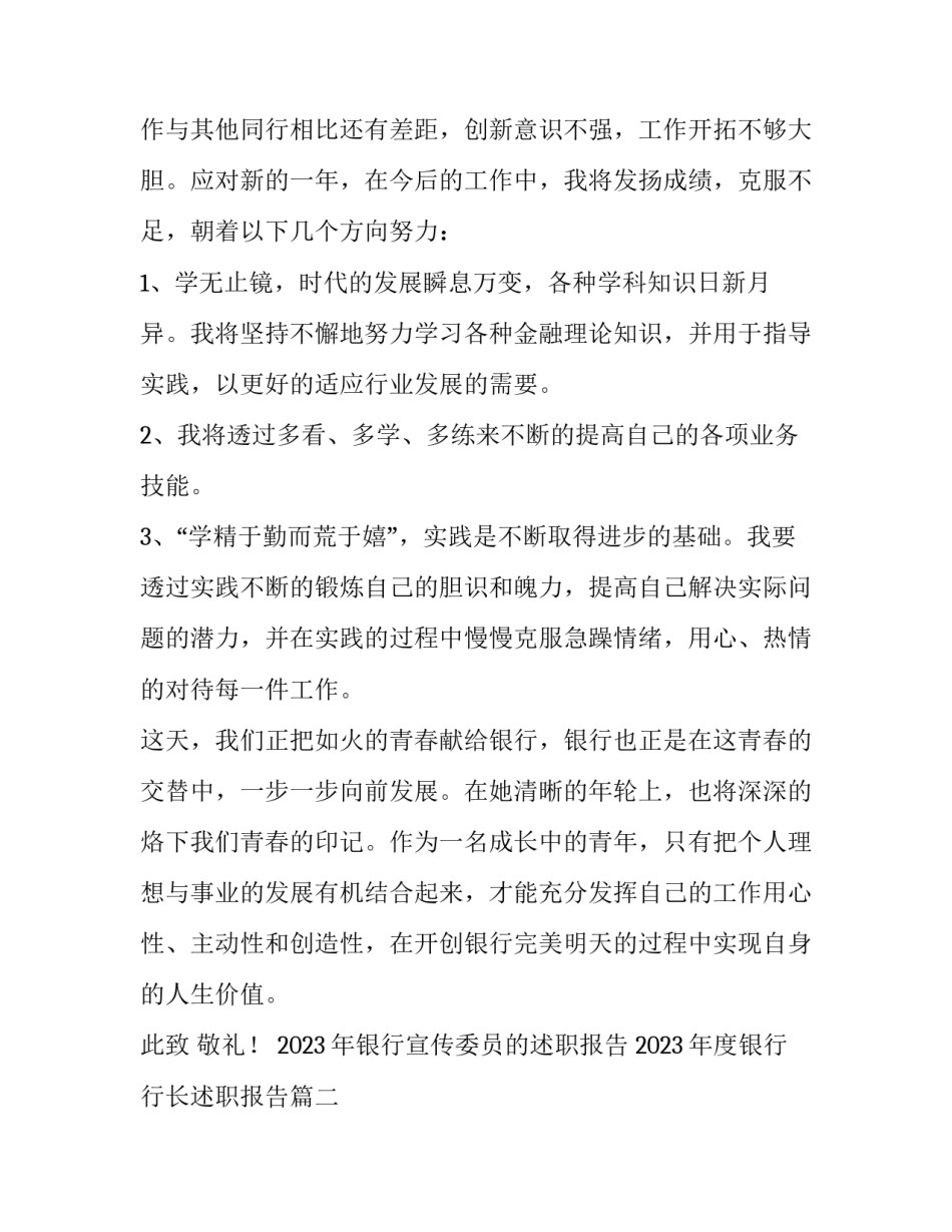 2023年银行宣传委员的述职报告 2023年度银行行长述职报告(五篇)_第3页