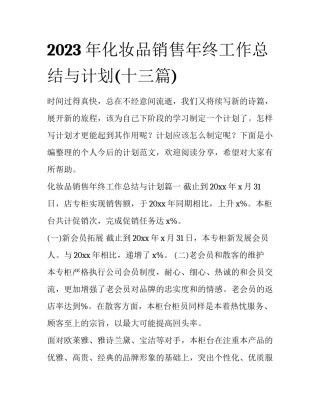 2023年化妆品销售年终工作总结与计划(十三篇)