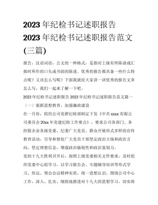 2023年纪检书记述职报告 2023年纪检书记述职报告范文(三篇)
