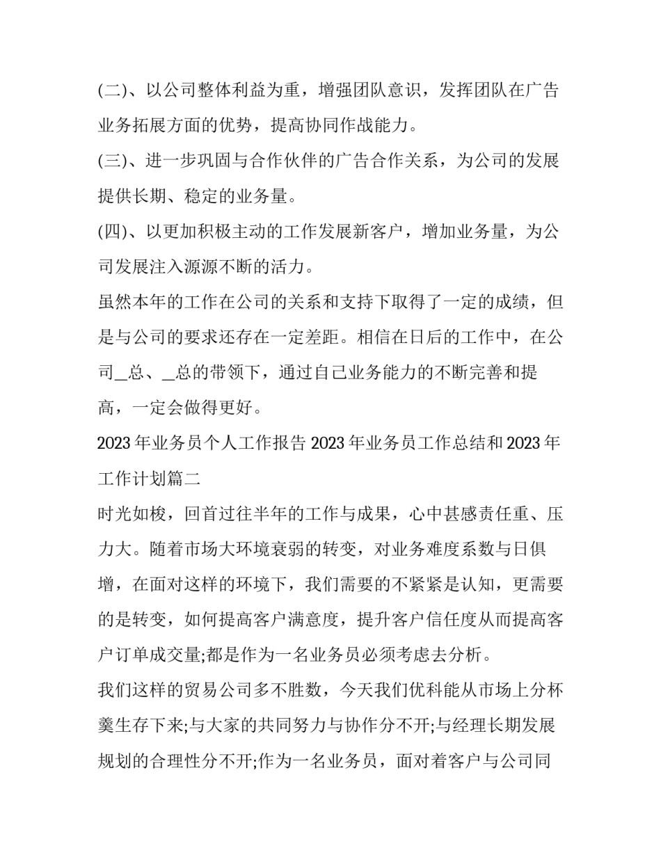 2023年业务员个人工作报告 2023年业务员工作总结和2023年工作计划(三篇)_第2页