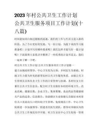 2023年村公共卫生工作计划 公共卫生服务项目工作计划(十八篇)