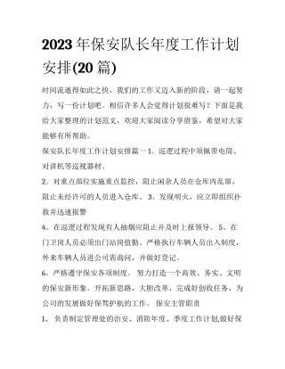 2023年保安队长年度工作计划安排(20篇)