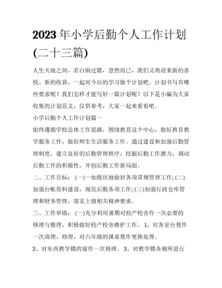 2023年小学后勤个人工作计划(二十三篇)