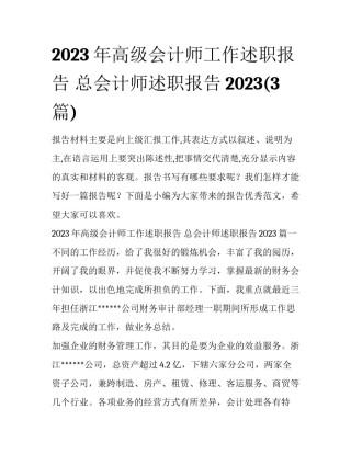 2023年高级会计师工作述职报告 总会计师述职报告2023(3篇)