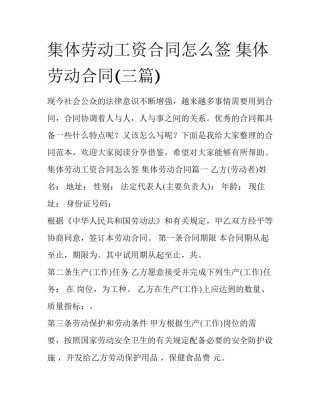 集体劳动工资合同怎么签 集体劳动合同(三篇)