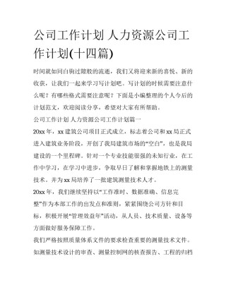 公司工作计划 人力资源公司工作计划(十四篇)