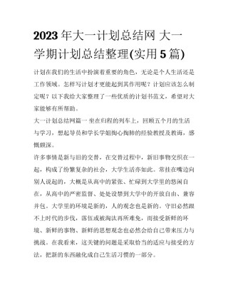 2023年大一计划总结网 大一学期计划总结整理(实用5篇)