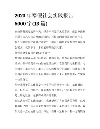 2023年寒假社会实践报告5000字(13篇)