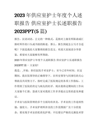 2023年供应室护士年度个人述职报告 供应室护士长述职报告2023PPT(5篇)