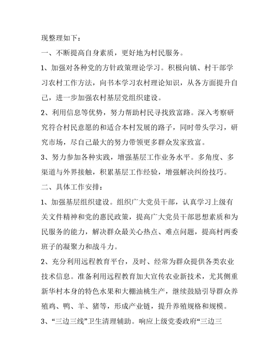 村主任年度工作计划 村委会副主任年度工作计划(8篇)_第3页