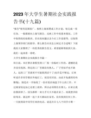 2023年大学生暑期社会实践报告书(十九篇)