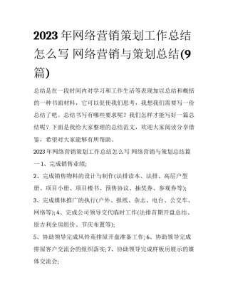 2023年网络营销策划工作总结怎么写 网络营销与策划总结(9篇)
