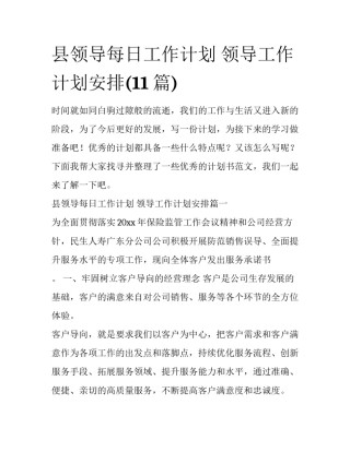 县领导每日工作计划 领导工作计划安排(11篇)