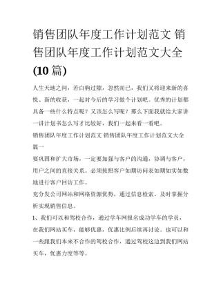 销售团队年度工作计划范文 销售团队年度工作计划范文大全(10篇)