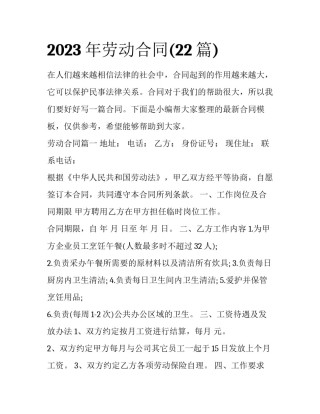 2023年劳动合同(22篇)