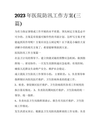 2023年医院防汛工作方案(三篇)