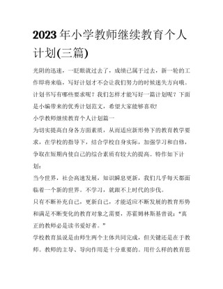 2023年小学教师继续教育个人计划(三篇)