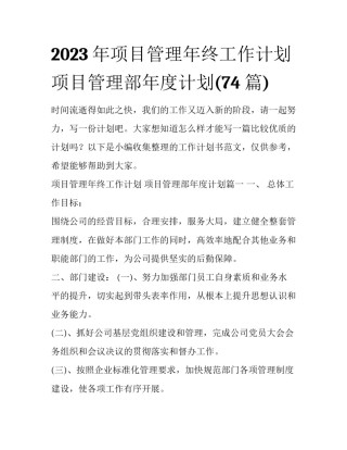2023年项目管理年终工作计划 项目管理部年度计划(74篇)