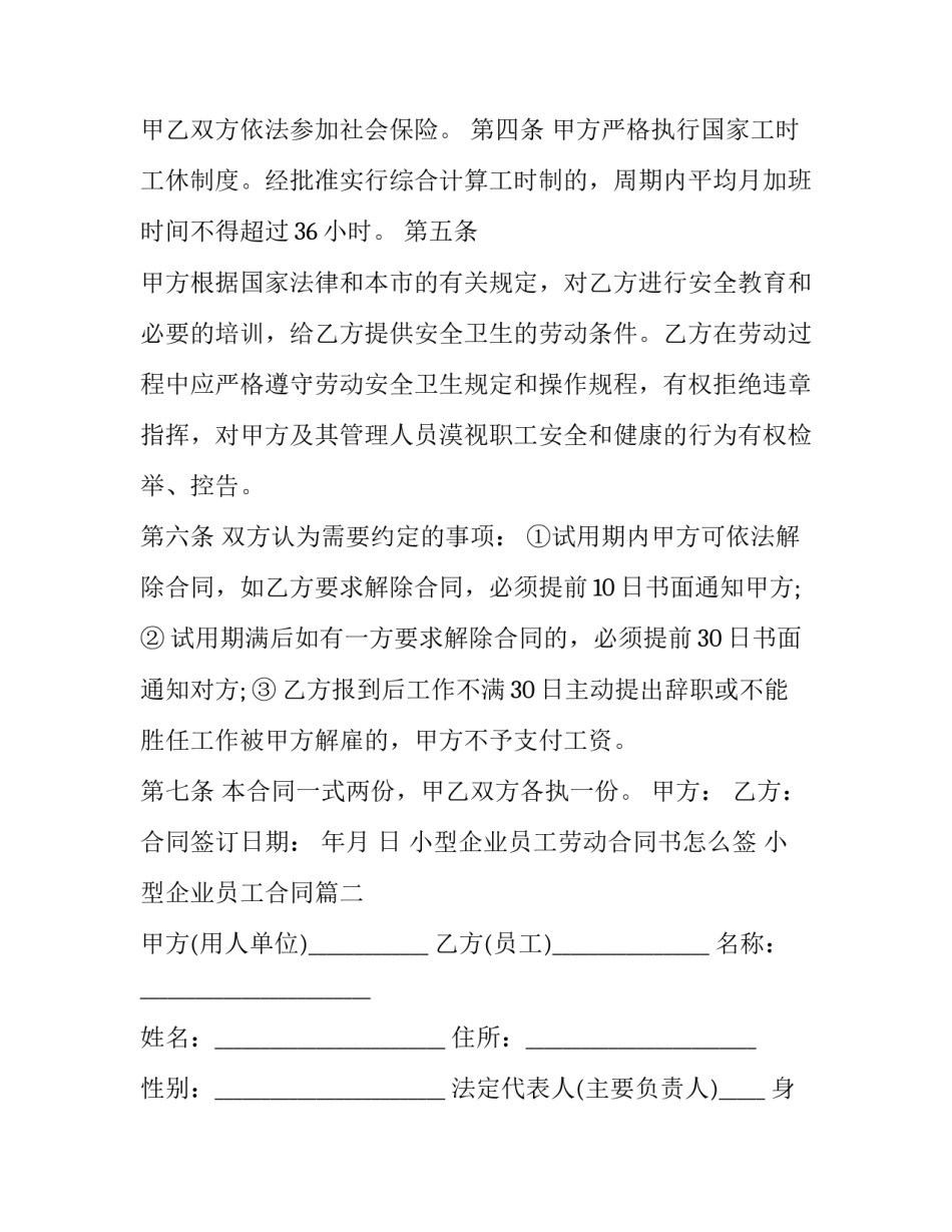 最新小型企业员工劳动合同书怎么签 小型企业员工合同(22篇)_第2页