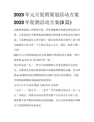 2023年元旦促销策划活动方案 2023年促销活动方案(3篇)