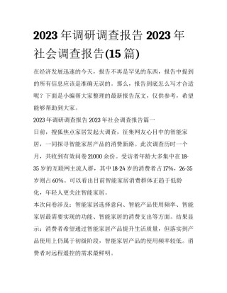 2023年调研调查报告 2023年社会调查报告(15篇)