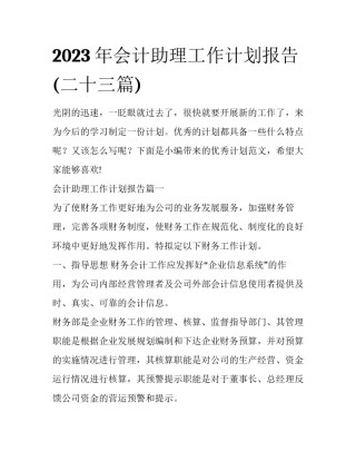 2023年会计助理工作计划报告(二十三篇)