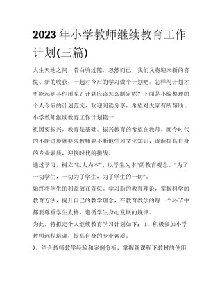 2023年小学教师继续教育工作计划(三篇)