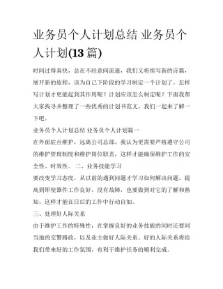 业务员个人计划总结 业务员个人计划(13篇)