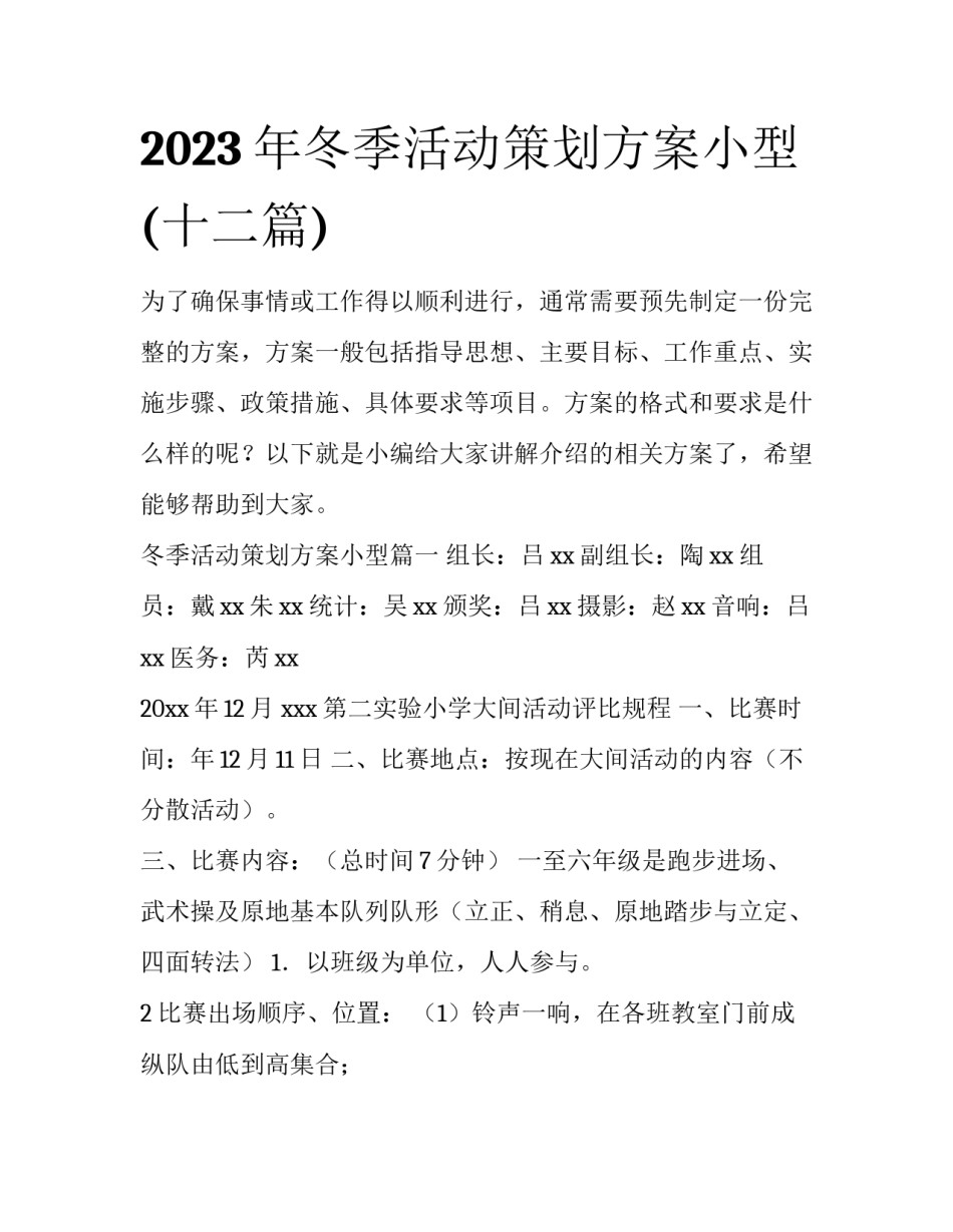 2023年冬季活动策划方案小型(十二篇)_第1页