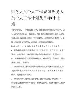 财务人员个人工作规划 财务人员个人工作计划及目标(十七篇)