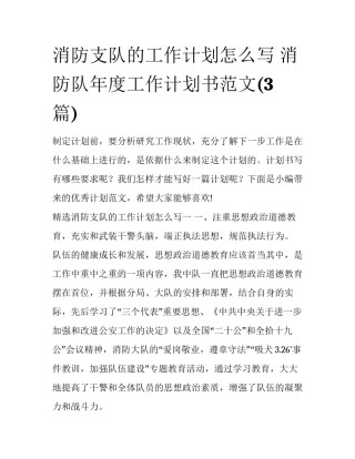 消防支队的工作计划怎么写 消防队年度工作计划书范文(3篇)