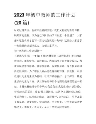 2023年初中教师的工作计划(20篇)