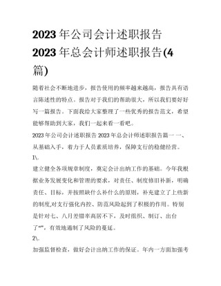 2023年公司会计述职报告 2023年总会计师述职报告(4篇)