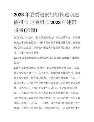 2023年县委巡察组组长述职述廉报告 巡察组长2023年述职报告(六篇)