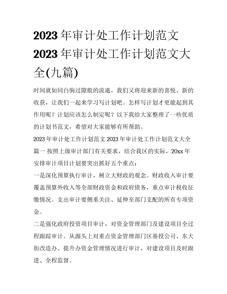 2023年审计处工作计划范文 2023年审计处工作计划范文大全(九篇)_第1页