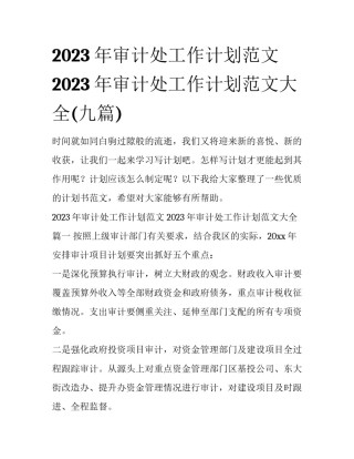 2023年审计处工作计划范文 2023年审计处工作计划范文大全(九篇)