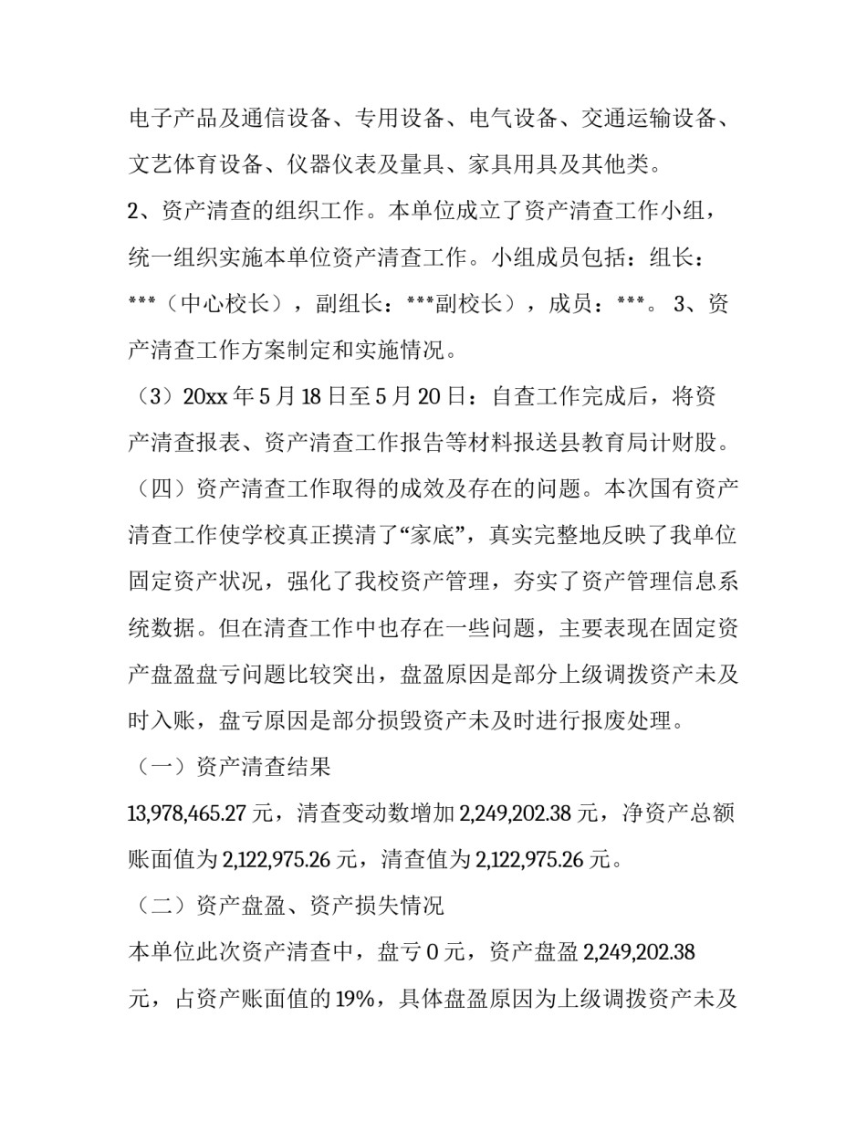 最新资产清查工作报告(通用8篇)_第2页