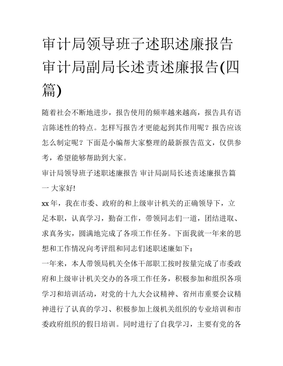 审计局领导班子述职述廉报告 审计局副局长述责述廉报告(四篇)_第1页