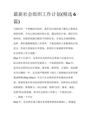 最新社会组织工作计划(精选6篇)