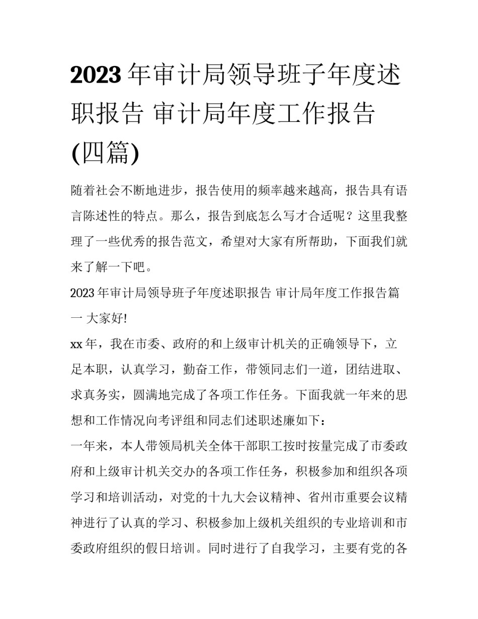2023年审计局领导班子年度述职报告 审计局年度工作报告(四篇)_第1页