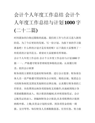 会计个人年度工作总结 会计个人年度工作总结与计划1000字(二十二篇)