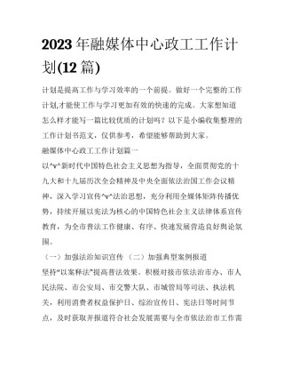 2023年融媒体中心政工工作计划(12篇)