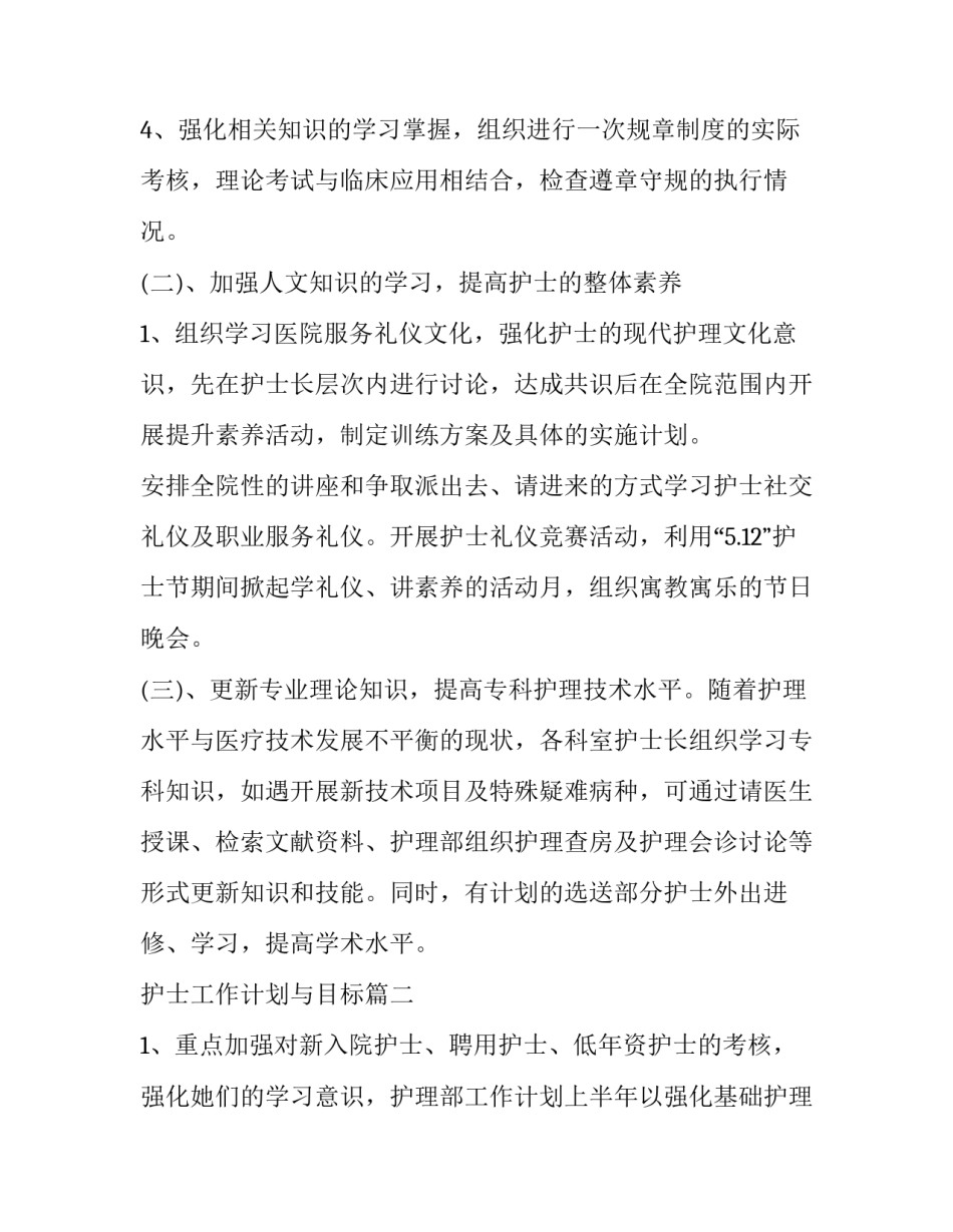 最新护士工作计划与目标(模板5篇)_第2页