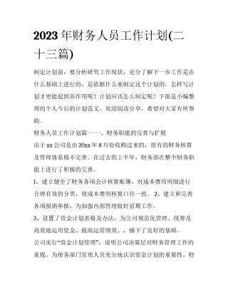 2023年财务人员工作计划(二十三篇)