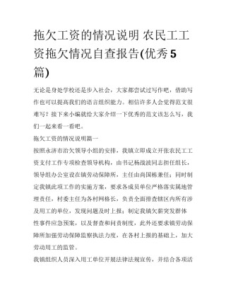 拖欠工资的情况说明 农民工工资拖欠情况自查报告(优秀5篇)